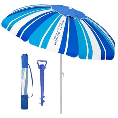 LOLAhome Sombrilla playa 180 cm y soporte arena, protección UV+50, Azul a rayas LOLAhome Sombrilla playa 180 cm y soporte arena, protección UV+50, Azul a rayas