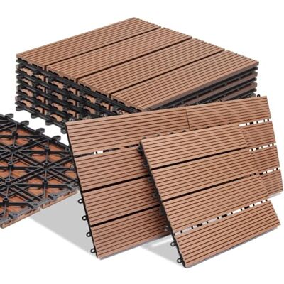 BAKAJI Juego de 11 piezas de azulejos de WPC para jardín con sistema de drenaje de agua, suelo de baldosa resistente a los agentes atmosféricos, ideal para exteriores, patio, balcón, terraza BAKAJI Juego de 11 piezas de azulejos de WPC para jardín con sistema de drenaje de agua, suelo de baldosa resistente a los agentes atmosféricos, ideal para exteriores, patio, balcón, terraza