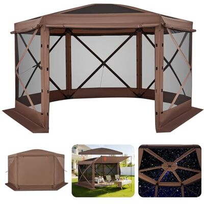 VEVOR Carpa Plegable de Lados, Pérgola de Jardín con Techo Desmontable y Bolsa de Transporte, Carpa de Exterior para Personas, para Fiesta, Camping, Playa, Patio (Brown, 12 x 12 ft) VEVOR Carpa Plegable de Lados, Pérgola de Jardín con Techo Desmontable y Bolsa de Transporte, Carpa de Exterior para Personas, para Fiesta, Camping, Playa, Patio (Brown, 12 x 12 ft)