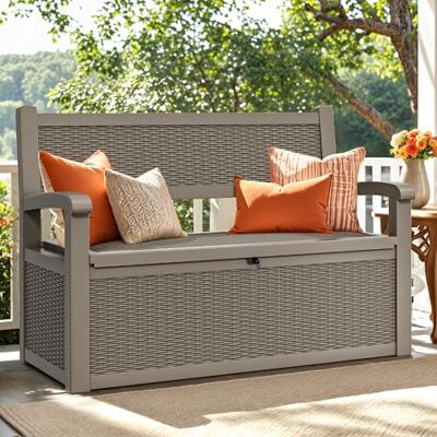 YITAHOME Banco de almacenamiento de 265 litros, caja de jardín con cerradura, resistente a la intemperie, almacenamiento al aire libre para cojines, herramientas y suministros de piscina, marrón claro YITAHOME Banco de almacenamiento de 265 litros, caja de jardín con cerradura, resistente a la intemperie, almacenamiento al aire libre para cojines, herramientas y suministros de piscina, marrón claro