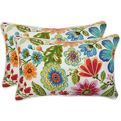 Pillow Perfect Bright Floral Almohada Decorativa de Felpa para Interiores y Exteriores, Resistente a la Intemperie y a la decoloración, Lumbar, 11.5 x 18.5 Pulgadas, Color Azul/Morado, 2 Unidades Pillow Perfect Bright Floral Almohada Decorativa de Felpa para Interiores y Exteriores, Resistente a la Intemperie y a la decoloración, Lumbar, 11.5 x 18.5 Pulgadas, Color Azul/Morado, 2 Unidades