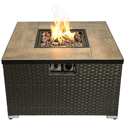 Teamson Home Peaktop Square Steel Ceramic 19inch Chimeneas de Exterior, Negro/marrón Oscuro Teamson Home Peaktop Square Steel Ceramic 19inch Chimeneas de Exterior, Negro/marrón Oscuro