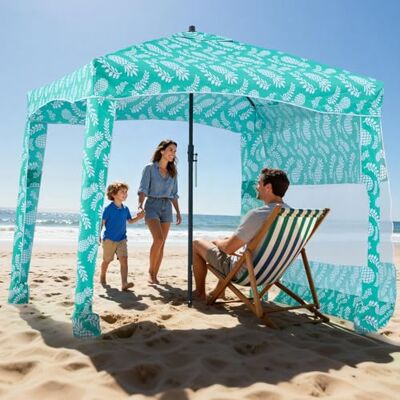 VEVOR Cabaña de Playa con Toldo Lateral, Ligero y Portátil, Protección Solar UPF 50+, Sacos de Arena y Sombrilla Portátil para Toda la Familia y Amigos, Rayas Verde Claro, 1830 x 1830 x 2290 mm VEVOR Cabaña de Playa con Toldo Lateral, Ligero y Portátil, Protección Solar UPF 50+, Sacos de Arena y Sombrilla Portátil para Toda la Familia y Amigos, Rayas Verde Claro, 1830 x 1830 x 2290 mm
