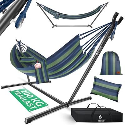 KESSER ® Hamaca Lake con Estructura Doble para 2 Personas Resistente Marco 200kg Capacidad Interior y Exterior XXL Columpio Doble Multijugador Jardín Piscina Balcón Terraza, Azul KESSER ® Hamaca Lake con Estructura Doble para 2 Personas Resistente Marco 200kg Capacidad Interior y Exterior XXL Columpio Doble Multijugador Jardín Piscina Balcón Terraza, Azul