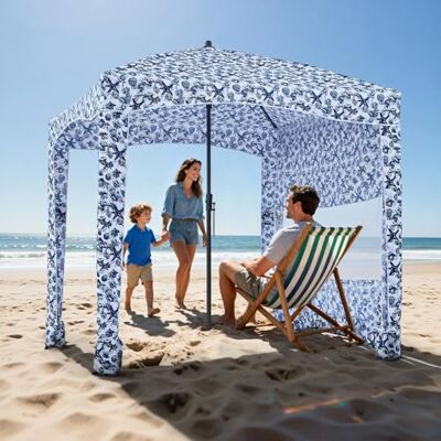VEVOR Cabaña de Playa 183 x 183 cm, con Toldo Lateral, Protección Solar UPF 50+, con Sacos de Arena y Sombrilla Portátil Grande para Uso al Aire Libre en Familia y con Amigos, Rayas Azul Marino VEVOR Cabaña de Playa 183 x 183 cm, con Toldo Lateral, Protección Solar UPF 50+, con Sacos de Arena y Sombrilla Portátil Grande para Uso al Aire Libre en Familia y con Amigos, Rayas Azul Marino