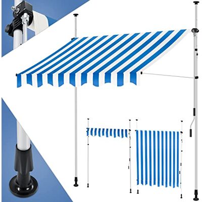 KESSER ® Toldo para balcón con manivela, toldo para Balcones, Resistente a los Rayos UV, Regulable en Altura, Repelente al Agua, protección Solar, Cubierta para Patios, Azul-Blanco 300cm KESSER ® Toldo para balcón con manivela, toldo para Balcones, Resistente a los Rayos UV, Regulable en Altura, Repelente al Agua, protección Solar, Cubierta para Patios, Azul-Blanco 300cm