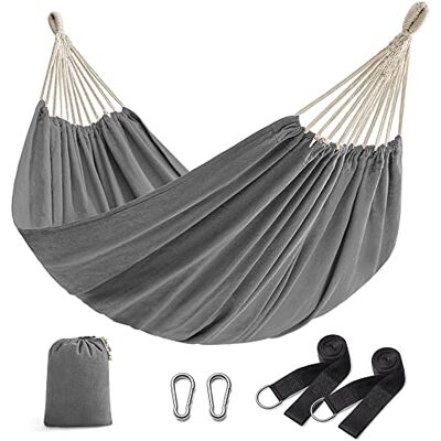 SONGMICS Hamaca Doble, Camping Hammock, 210x150 cm, Carga de 300 KG Hamaca de Algodón y Poliéster Para Jardín, Camping, Bolsa de Transporte, Correas de Fijación y Mosquetones, Gris, SONGMICS Hamaca Doble, Camping Hammock, 210x150 cm, Carga de 300 KG Hamaca de Algodón y Poliéster Para Jardín, Camping, Bolsa de Transporte, Correas de Fijación y Mosquetones, Gris,