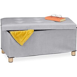 Relaxdays Banco Almacenaje, Acolchado, Terciopelo, Patas Madera, hasta 120 kg, Plegable, 34 x 76 x 38 cm, Gris Claro Relaxdays Banco Almacenaje, Acolchado, Terciopelo, Patas Madera, hasta 120 kg, Plegable, 34 x 76 x 38 cm, Gris Claro