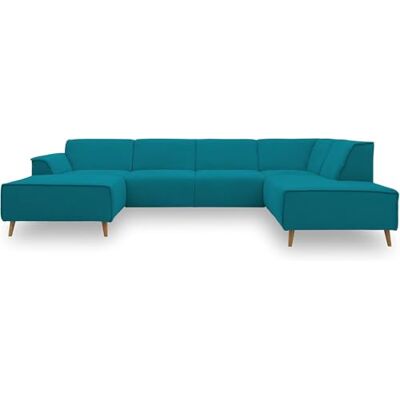 DOMO. collection Jules FK Sofá escandinavo con muelles 333 x 191 x 81 cm, Color Turquesa, Chaise Lounge Izquierda DOMO. collection Jules FK Sofá escandinavo con muelles 333 x 191 x 81 cm, Color Turquesa, Chaise Lounge Izquierda
