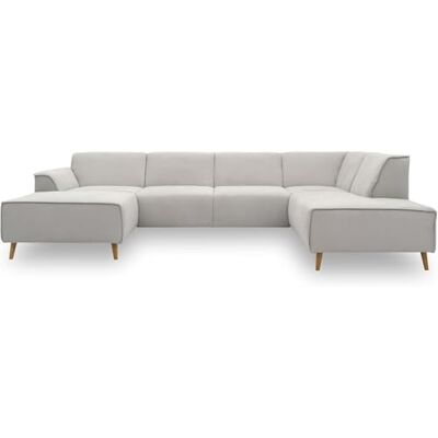 DOMO. collection Jules FK Sofá escandinavo con muelles 333 x 191 x 81 cm, Color Gris Claro, Chaise Lounge Izquierda DOMO. collection Jules FK Sofá escandinavo con muelles 333 x 191 x 81 cm, Color Gris Claro, Chaise Lounge Izquierda