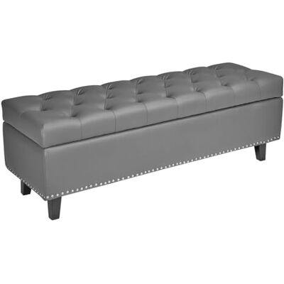 VEVOR Banco de Cuero con Botones, Banco Tapizado de Cuero Sintético 415 x 1305 x 440 mm con Almacenaje y Patas de Madera Maciza, Cojín de Espuma, para Sala de Estar, Comedor y Pasillo, Gris VEVOR Banco de Cuero con Botones, Banco Tapizado de Cuero Sintético 415 x 1305 x 440 mm con Almacenaje y Patas de Madera Maciza, Cojín de Espuma, para Sala de Estar, Comedor y Pasillo, Gris