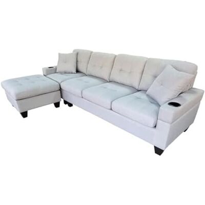DRW Sofa Chaise Longue 4 plazas + Puff multiposicion Beige con 2 Cojines 111X54X88 cm DRW Sofa Chaise Longue 4 plazas + Puff multiposicion Beige con 2 Cojines 111X54X88 cm