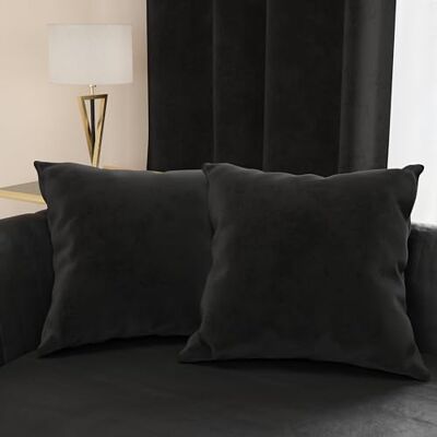 PETTI ARTIGIANI ITALIANI 2 Cojines de Terciopelo con Relleno para Sofá y Cama, Fundas de Cojín Decorativas con Bolsillo, 50x50 cm, Negro PETTI ARTIGIANI ITALIANI 2 Cojines de Terciopelo con Relleno para Sofá y Cama, Fundas de Cojín Decorativas con Bolsillo, 50x50 cm, Negro