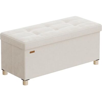 SONGMICS Puff Almacenaje Pequeño, Banco Plegable, 38 x 76 x 38,5 cm, Reposapiés, 77 L, Superficie de Terciopelo, para Dormitorio, Sala de Estar, Dormitorio, Beige Cappuccino SONGMICS Puff Almacenaje Pequeño, Banco Plegable, 38 x 76 x 38,5 cm, Reposapiés, 77 L, Superficie de Terciopelo, para Dormitorio, Sala de Estar, Dormitorio, Beige Cappuccino