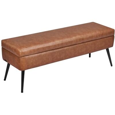 VEVOR Banco de Cuero con Almacenaje, Banco Tapizado de Cuero Sintético de 400 x 1200 x 450 mm con Almacenaje y Patas de Metal, Cojín de Espuma, para Sala de Estar, Comedor y Pasillo, Marrón VEVOR Banco de Cuero con Almacenaje, Banco Tapizado de Cuero Sintético de 400 x 1200 x 450 mm con Almacenaje y Patas de Metal, Cojín de Espuma, para Sala de Estar, Comedor y Pasillo, Marrón
