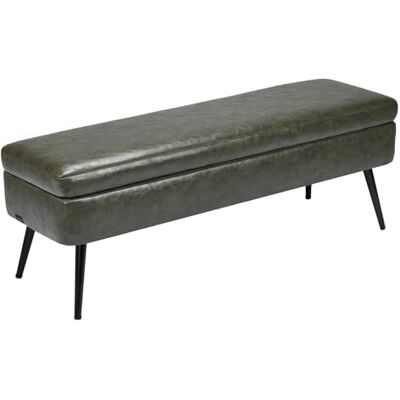 VEVOR Banco de Cuero con Almacenaje, Banco Tapizado de Cuero Sintético de 400 x 1200 x 450 mm con Almacenaje y Patas de Metal, Cojín de Espuma, para Sala de Estar, Comedor y Pasillo, Verde VEVOR Banco de Cuero con Almacenaje, Banco Tapizado de Cuero Sintético de 400 x 1200 x 450 mm con Almacenaje y Patas de Metal, Cojín de Espuma, para Sala de Estar, Comedor y Pasillo, Verde