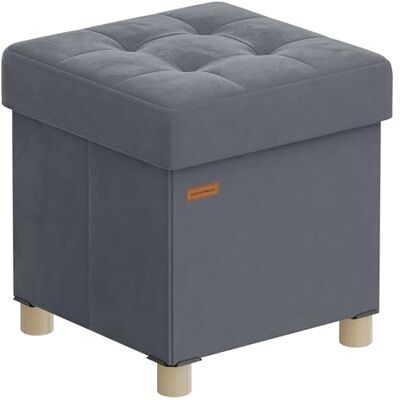 SONGMICS Puff Almacenaje Pequeño, Banco Plegable, 38 x 38 x 40 cm, Reposapiés, 37 L, Superficie de Terciopelo, para Dormitorio, Sala de Estar, Dormitorio, Gris Pizarra SONGMICS Puff Almacenaje Pequeño, Banco Plegable, 38 x 38 x 40 cm, Reposapiés, 37 L, Superficie de Terciopelo, para Dormitorio, Sala de Estar, Dormitorio, Gris Pizarra