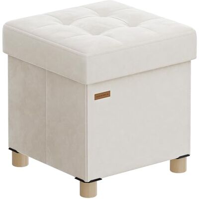SONGMICS Puff Almacenaje Pequeño, Banco Plegable, 38 x 38 x 40 cm, Reposapiés, 37 L, Superficie de Terciopelo, para Dormitorio, Sala de Estar, Dormitorio, Beige Capuchino SONGMICS Puff Almacenaje Pequeño, Banco Plegable, 38 x 38 x 40 cm, Reposapiés, 37 L, Superficie de Terciopelo, para Dormitorio, Sala de Estar, Dormitorio, Beige Capuchino