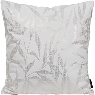 Eurofirany Elegante Funda de cojín de Terciopelo con impresión de 45 x 45 cm, Funda de cojín de Terciopelo Suave, cojín de sofá, Hojas patrón 1, Color Blanco Eurofirany Elegante Funda de cojín de Terciopelo con impresión de 45 x 45 cm, Funda de cojín de Terciopelo Suave, cojín de sofá, Hojas patrón 1, Color Blanco