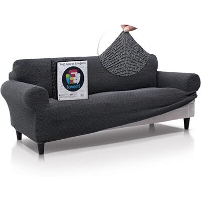 FAVERTI ® Funda Sofá Premium 3 Plazas Funda de Tejido Súper Elástico para Sofás de 180 a 230cm Modelo BOCAIRENT Gris Oscuro Funda Sofá Súper Ajustable Protector Sofá Elegante Tacto Algodón FAVERTI ® Funda Sofá Premium 3 Plazas Funda de Tejido Súper Elástico para Sofás de 180 a 230cm Modelo BOCAIRENT Gris Oscuro Funda Sofá Súper Ajustable Protector Sofá Elegante Tacto Algodón