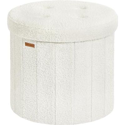 SONGMICS Mazie Colección Banco Redondo, Taburete Reposapiés Plegable con Tapa Extraíble, Montaje Fácil, Puff de Peluche para Dormitorio, Sala de Estar, Entrada, Blanco Crema LSF606W01 SONGMICS Mazie Colección Banco Redondo, Taburete Reposapiés Plegable con Tapa Extraíble, Montaje Fácil, Puff de Peluche para Dormitorio, Sala de Estar, Entrada, Blanco Crema LSF606W01