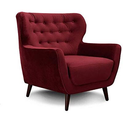 Cavadore Abby Sillón acolchado de estilo retro con acabado de efecto terciopelo capitoné, unas medidas de 87 x 89 x 88 cm y en color rojo Cavadore Abby Sillón acolchado de estilo retro con acabado de efecto terciopelo capitoné, unas medidas de 87 x 89 x 88 cm y en color rojo