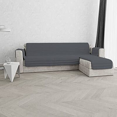Italian Bed Linen Trendy Funda para sofá Reversible con Chaise Longue, Gris Oscuro, 240 cm Italian Bed Linen Trendy Funda para sofá Reversible con Chaise Longue, Gris Oscuro, 240 cm