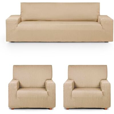 Eysa Luz Funda de sofá elástica Pack Trio 3 + 1 + 1 plazas Color Beige Eysa Luz Funda de sofá elástica Pack Trio 3 + 1 + 1 plazas Color Beige