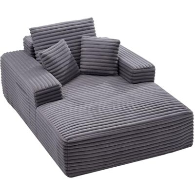 VEVOR Chaise Longue Relajante, Sofá Cama Tapizado con Cojines Decorativos y Reposabrazos, con Asiento Profundo para Salón y Dormitorio, Esponja Altamente Elástica, 1380 x 1500 x 700 mm, Gris VEVOR Chaise Longue Relajante, Sofá Cama Tapizado con Cojines Decorativos y Reposabrazos, con Asiento Profundo para Salón y Dormitorio, Esponja Altamente Elástica, 1380 x 1500 x 700 mm, Gris