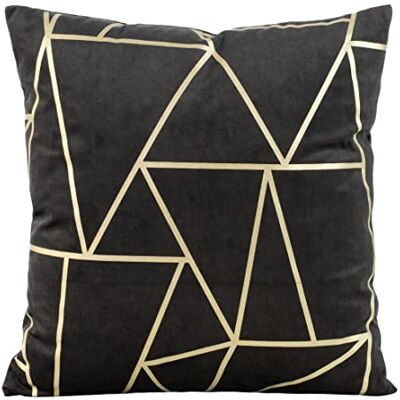 Eurofirany Elegantes Fundas de cojín de Terciopelo con Estampado, 45 x 45 cm, Funda de Terciopelo, Suave, diseño de triángulos, Negro Eurofirany Elegantes Fundas de cojín de Terciopelo con Estampado, 45 x 45 cm, Funda de Terciopelo, Suave, diseño de triángulos, Negro