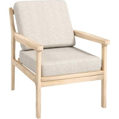 HOMCOM Sillón Salón Sillón escandinavo Sillón Dormitorio con reposabrazos, 2 Cojines extraíbles Cubiertos de Tela Efecto Lino, Silla de salón con Patas de Madera, 62 x 82 x 82 cm, Beige HOMCOM Sillón Salón Sillón escandinavo Sillón Dormitorio con reposabrazos, 2 Cojines extraíbles Cubiertos de Tela Efecto Lino, Silla de salón con Patas de Madera, 62 x 82 x 82 cm, Beige