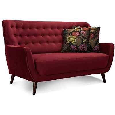 Cavadore Abby Sofá de 2 plazas de estilo retro con tapizado en terciopelo capitoné, unas medidas de 153 x 89 x 88 cm y en color rojo Cavadore Abby Sofá de 2 plazas de estilo retro con tapizado en terciopelo capitoné, unas medidas de 153 x 89 x 88 cm y en color rojo