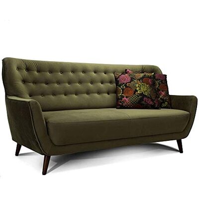 Cavadore Abby Sofá de 3 plazas de estilo retro con acabado de efecto terciopelo capitoné, unas medidas de 183 x 89 x 88 cm y en color verde Cavadore Abby Sofá de 3 plazas de estilo retro con acabado de efecto terciopelo capitoné, unas medidas de 183 x 89 x 88 cm y en color verde
