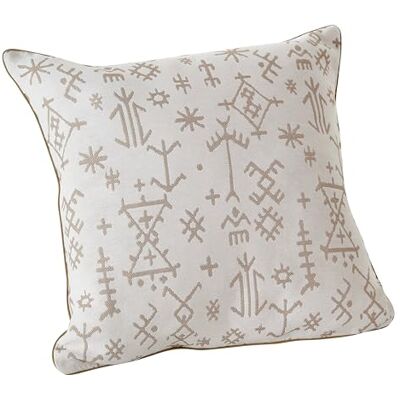 Linder – Cojín Adornado – Tejido y teñido en Francia – Estilo étnico – Acabado Ribeteado – Desenfundable – Color Blanco con diseño de Piedra caliza – Dimensiones 45 x 45 cm – Colección Mescal Linder – Cojín Adornado – Tejido y teñido en Francia – Estilo étnico – Acabado Ribeteado – Desenfundable – Color Blanco con diseño de Piedra caliza – Dimensiones 45 x 45 cm – Colección Mescal