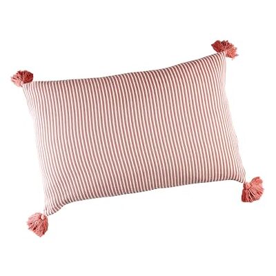 Linder Cojín Completo 100% Natural con pompón, Estilo Playa, Color Rojo ladrillo, Acabado con Cremallera sin Ribete – 100% algodón – Colección Faros Linder Cojín Completo 100% Natural con pompón, Estilo Playa, Color Rojo ladrillo, Acabado con Cremallera sin Ribete – 100% algodón – Colección Faros