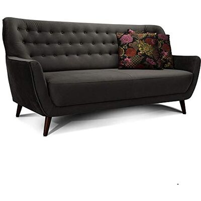 Cavadore Abby Sofá de 3 plazas de estilo retro con acabado de efecto terciopelo capitoné, unas medidas de 183 x 89 x 88 cm y en color gris Cavadore Abby Sofá de 3 plazas de estilo retro con acabado de efecto terciopelo capitoné, unas medidas de 183 x 89 x 88 cm y en color gris