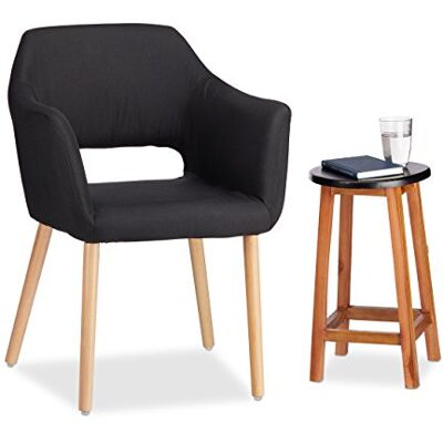 Relaxdays Sillón Vintage Individual, Tela-Madera, Negro, 84 x 62 x 56 cm Relaxdays Sillón Vintage Individual, Tela-Madera, Negro, 84 x 62 x 56 cm