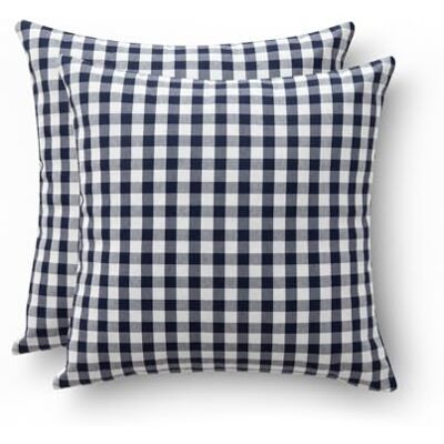 GAMUSI - Pack 2 Cojín Vichy 45x45 - Azul - Funda de cojín GAMUSI - Pack 2 Cojín Vichy 45x45 - Azul - Funda de cojín
