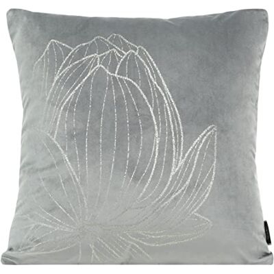 Eurofirany Elegantes Fundas de cojín de Terciopelo, con Estampado, 45 x 45 cm, Funda de Terciopelo Suave, diseño de Flor de Loto, Color Plateado Eurofirany Elegantes Fundas de cojín de Terciopelo, con Estampado, 45 x 45 cm, Funda de Terciopelo Suave, diseño de Flor de Loto, Color Plateado