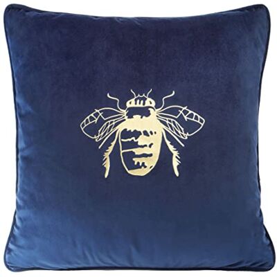 Eurofirany Elegante Funda de cojín de Terciopelo con Estampado de Abeja Dorada, 45 x 45 cm, Funda de cojín de Terciopelo Suave, Borde de Abeja Dorada, Azul Oscuro Eurofirany Elegante Funda de cojín de Terciopelo con Estampado de Abeja Dorada, 45 x 45 cm, Funda de cojín de Terciopelo Suave, Borde de Abeja Dorada, Azul Oscuro