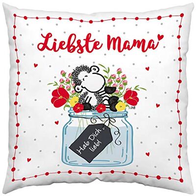 Sheepworld Cojín (40 x 40 cm, 100% poliéster, Reversible), diseño con Texto Liebste Mama, Color Rojo y Blanco Sheepworld Cojín (40 x 40 cm, 100% poliéster, Reversible), diseño con Texto Liebste Mama, Color Rojo y Blanco