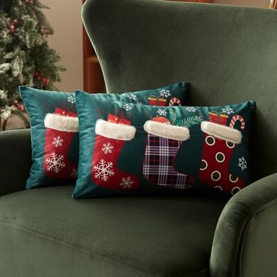 Sonive Juego de 2 Fundas de Cojín de Navidad 30x50 cm, Calcetín de Navidad, Funda Suave para Sofá, Fiesta de Navidad Sonive Juego de 2 Fundas de Cojín de Navidad 30x50 cm, Calcetín de Navidad, Funda Suave para Sofá, Fiesta de Navidad