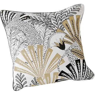 Linder – Cojín con Relleno de Tejido Upcyclé/Reciclado, Tejido y teñido en Francia – Estilo Tropical – Acabado Ribeteado – Desenfundable – Amarillo Ocre Fondo Blanco – Dimensiones 45 x 45 cm – Linder – Cojín con Relleno de Tejido Upcyclé/Reciclado, Tejido y teñido en Francia – Estilo Tropical – Acabado Ribeteado – Desenfundable – Amarillo Ocre Fondo Blanco – Dimensiones 45 x 45 cm –