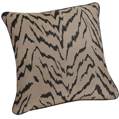 Linder – Cojín con Relleno de Tejido Upcyclé/Reciclado, Tejido y teñido en Francia – Estilo Tigre – Acabado Ribeteado – Desenfundable – Color Beige Canela y Negro – Dimensiones 45 x 45 cm – Colección Linder – Cojín con Relleno de Tejido Upcyclé/Reciclado, Tejido y teñido en Francia – Estilo Tigre – Acabado Ribeteado – Desenfundable – Color Beige Canela y Negro – Dimensiones 45 x 45 cm – Colección