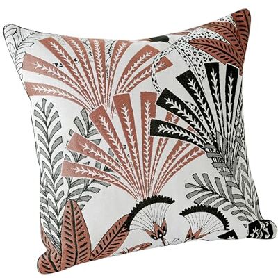 Linder – Cojín con Relleno de Tejido Upcyclé/Reciclado, Tejido y teñido en Francia – Estilo Tropical – Acabado Ribeteado – Desenfundable – Terracota Fondo Blanco – Dimensiones 45 x 45 cm – Colección Linder – Cojín con Relleno de Tejido Upcyclé/Reciclado, Tejido y teñido en Francia – Estilo Tropical – Acabado Ribeteado – Desenfundable – Terracota Fondo Blanco – Dimensiones 45 x 45 cm – Colección