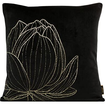Eurofirany Elegante Funda de cojín de Terciopelo con Estampado de 45 x 45 cm, Funda de cojín de Terciopelo, Suave cojín para sofá, Flor de Loto, Color Negro Eurofirany Elegante Funda de cojín de Terciopelo con Estampado de 45 x 45 cm, Funda de cojín de Terciopelo, Suave cojín para sofá, Flor de Loto, Color Negro