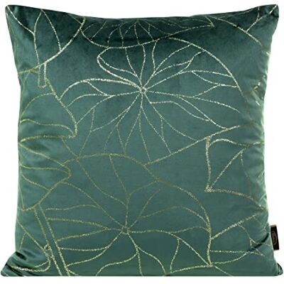Eurofirany Elegante Funda de cojín de Terciopelo con Estampado de 45 x 45 cm, Funda de cojín de Terciopelo Suave, Hojas Doradas, Menta Oscura Eurofirany Elegante Funda de cojín de Terciopelo con Estampado de 45 x 45 cm, Funda de cojín de Terciopelo Suave, Hojas Doradas, Menta Oscura