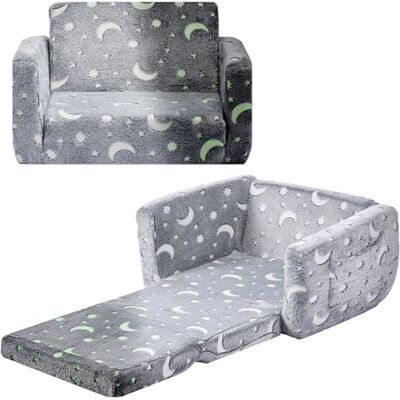 VEVOR Sofá Infantil 2 en 1 con Reposabrazos, Convertible en Tumbona, Sofá Cama Plegable y Suave de Esponja 28D y Franela con Estampado Que Brilla en la Oscuridad para Leer y Jugar, Talla M, Gris VEVOR Sofá Infantil 2 en 1 con Reposabrazos, Convertible en Tumbona, Sofá Cama Plegable y Suave de Esponja 28D y Franela con Estampado Que Brilla en la Oscuridad para Leer y Jugar, Talla M, Gris