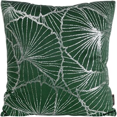 Eurofirany Elegantes Fundas de cojín de Terciopelo con Estampado, 45 x 45 cm, Funda de Terciopelo, Suave cojín para sofá, Hojas en Forma de Abanico, Verde Oscuro Eurofirany Elegantes Fundas de cojín de Terciopelo con Estampado, 45 x 45 cm, Funda de Terciopelo, Suave cojín para sofá, Hojas en Forma de Abanico, Verde Oscuro