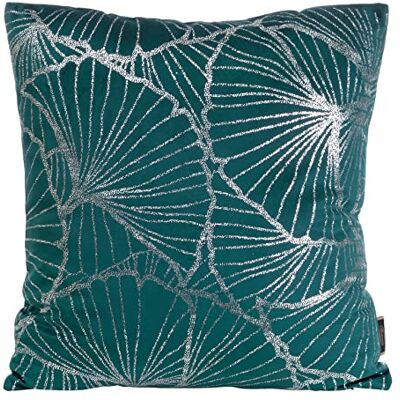 Eurofirany Elegantes Fundas de cojín de Terciopelo con Estampado, 45 x 45 cm, Funda de Terciopelo, Suave cojín para sofá, Hojas en Forma de Abanico, Turquesa Oscuro Eurofirany Elegantes Fundas de cojín de Terciopelo con Estampado, 45 x 45 cm, Funda de Terciopelo, Suave cojín para sofá, Hojas en Forma de Abanico, Turquesa Oscuro